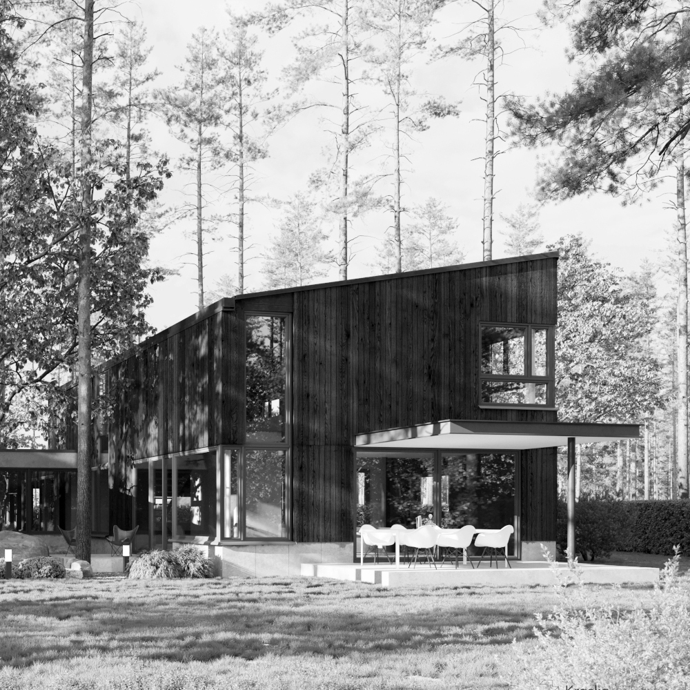 Dom jednorodzinny w lesie